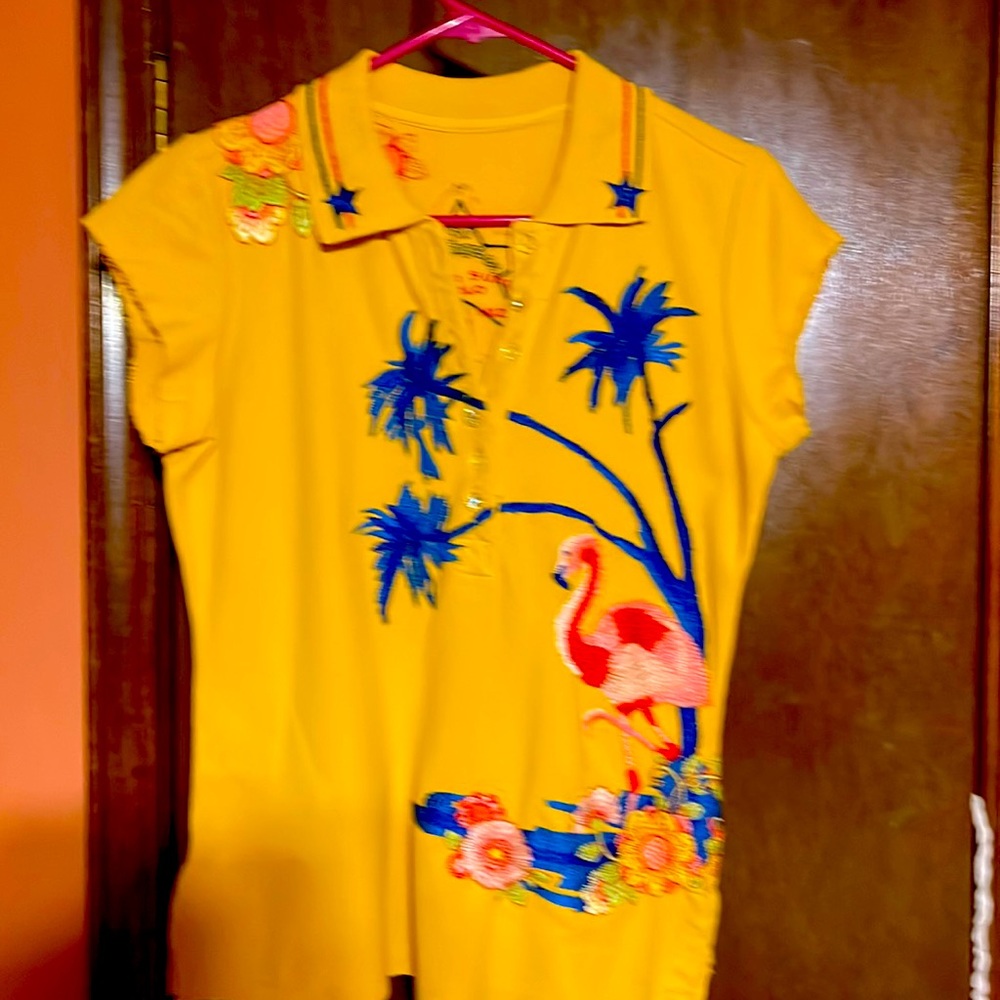 Johnny Was/JWLA embroidered polo top